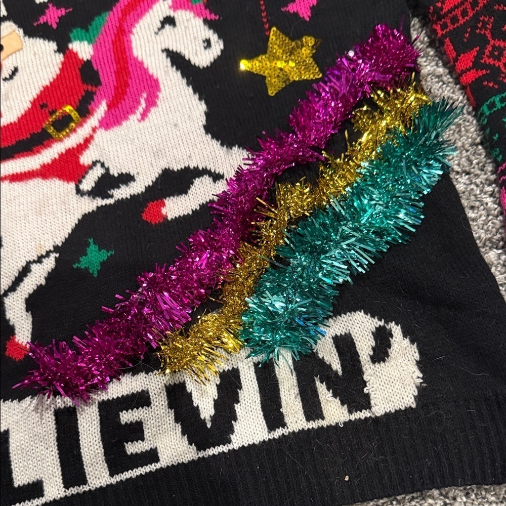 Festive Santa Unicorn Sweater ugly Christmas juniors xl believing top holiday - Picture 3 of 8